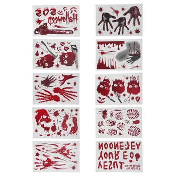 10 Моделей Кровавых украшений на Хэллоуин, наклейки на окна, наклейки ужасов, кровавый отпечаток руки для украшения вечеринки в честь Хэллоуина