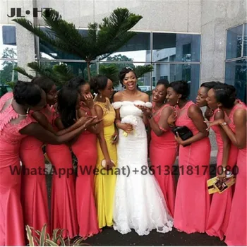2021 Русалка, прозрачные кружевные платья подружек невесты, Длинное Эластичное атласное платье подружки невесты в Африканском стиле, платье для свадебной вечеринки, женское платье подружки невесты