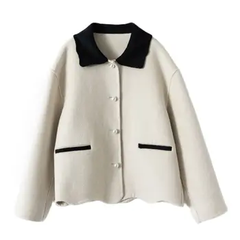 2023 Демисезонный жакет с небольшим ароматом, женская короткая шерстяная куртка с отложным воротником, женская свободная элегантная модная куртка, пальто