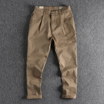 2023 Лакированные повседневные брюки мужские весенние однотонные свободные зауженные брюки длинные брюки 165