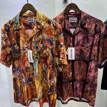 23ss Новые рубашки WACKO MARIA с настенным рисунком, Летняя гавайская рубашка с короткими рукавами для мужчин и женщин