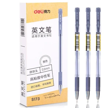 2шт Английская ручка Deli S173 с нейтральной вязкостью, 0,5 мини-черная, для студенческих канцелярских принадлежностей, гелевые ручки