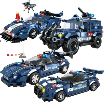 4 Типа Городской полицейской машины SWAT Строительные блоки автомобиля Кирпичи Полицейские Фигурки Развивающие Игрушки Для детей Подарки мальчикам