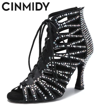 CINMIDY Обувь для латиноамериканских танцев Женские Открытые Ботинки для бальных танцев Обувь для вечеринок на высоком каблуке Обувь для танго Сальсы для танцев