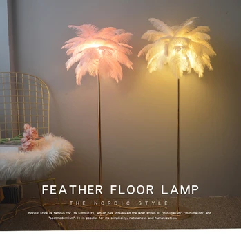 Nordic luksusowe strusie pióra lampa LED podłogowa miedzi ozdoby do dekoracji domu Deco lampy podłogowe do salonu stojąca lampa