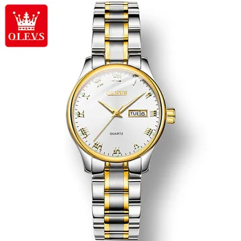 OLEVS 5568 Ремешок из сплава Водонепроницаемые женские наручные часы, кварцевые Деловые Высококачественные Изысканные Часы для женщин со светящимся календарем