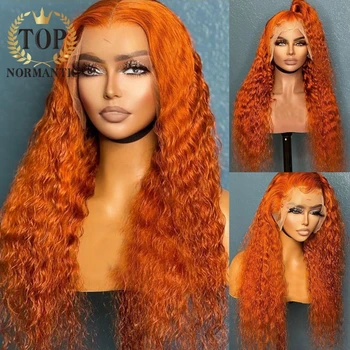 Topnormantic Оранжевый Цвет Бразильские Волосы 4x4 Синтетическое Закрытие Волос Парики 13x6 Синтетический Парик На Кружеве Предварительно Выщипанные Глубокие Вьющиеся Парики для Женщин Бесклеевой Парик