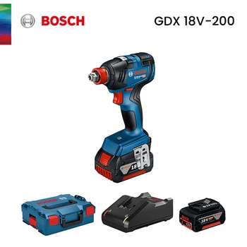Аккумуляторная Электродрель Bosch GDX 18V-200 Со Светодиодной Подсветкой 3400 об/мин, Бесщеточная Отвертка для Ремонта Электроинструмента с 2 Батареями и 1 Зарядным Устройством