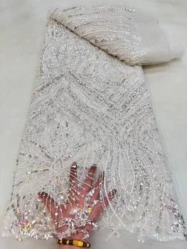 Африканские Роскошные кружевные ткани с бисером Для свадебного платья, Тюлевая сетка, Французская кружевная ткань 2022, Высококачественная кружевная ткань с блестками, 5 ярдов