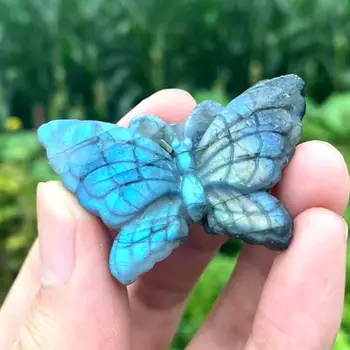 Бабочка из натурального лабрадорита ручной работы, высококачественные сверкающие кристаллы, драгоценные камни для украшения дома, коллекционные камни