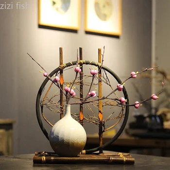 Бамбуковая керамическая ваза новое китайское дзен-украшение ручной работы бамбуковый чайный салон антикварная полка подарочные цветочные вазы для дома