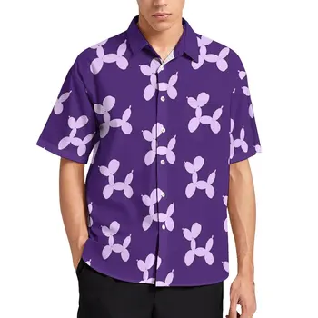 Воздушная собака, Свободная рубашка, Мужские Пляжные повседневные рубашки с мультяшными собаками цвета лаванды, Летние блузки Harajuku Oversize с коротким рукавом на заказ