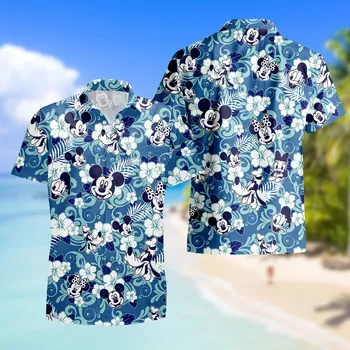 Гавайская рубашка с цветочным рисунком Алоха с Микки Маусом от Disney Рубашка Disney Crew Гавайская пляжная рубашка Летние каникулы Гавайская рубашка