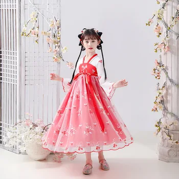 Детская юбка Hanfu Платье принцессы для девочек Одежда в китайском стиле Костюм Тан Праздничные наряды Комплект Костюм династии Цин Лето