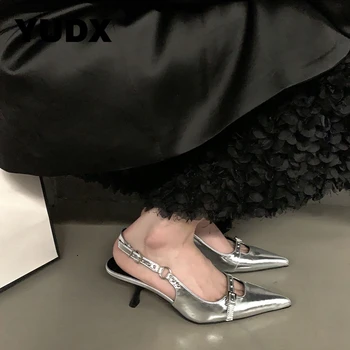 Дизайнерские роскошные Сандалии Женские туфли с острым носком на высоком тонком каблуке с мелкой застежкой Женские элегантные туфлилодочки