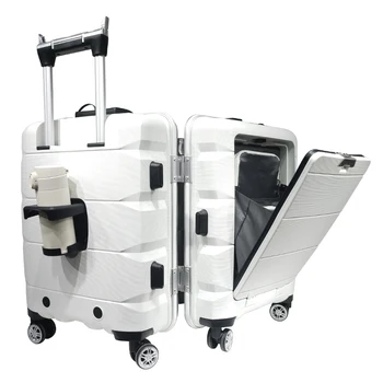 Дорожная прочная полипропиленовая тележка, чемодан на колесиках, спиннер с жестким корпусом, набор для багажа с открывающимся спереди ноутбуком, подстаканник для мобильного телефона, 20 дюймов
