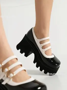 Женские туфли-лодочки на платформе с пряжками, Модные туфли Marry Jane на высоком массивном каблуке, Новинка 2023 года, Милые туфли-лодочки в готическом стиле, Повседневный бренд