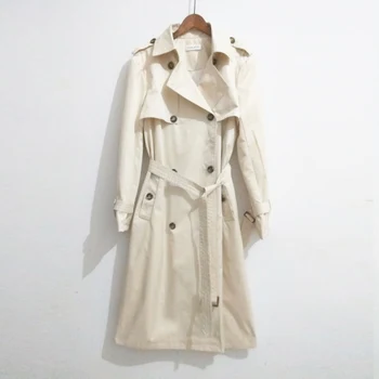 Женский двубортный тренч светло-хаки, весенне-осеннее женское пальто выше колена, женское повседневное пальто