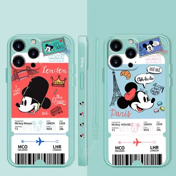Жидкий Чехол Disney Mickey Minnie Eiffel Tower Travel Square Для Apple iPhone 14 12 13 Pro Max 7 8 Plus 11 XS XR 6 X Slim Fit