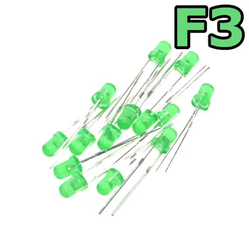 Зеленый светодиод F3, 3 мм, зеленый спин, 570-575 нм, 1000 UDS.