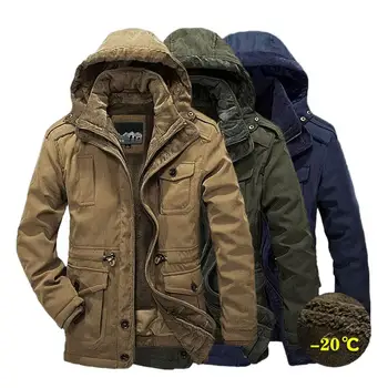 Зимнее утолщенное теплое ветрозащитное пальто в стиле милитари с несколькими карманами, мужская шерстяная парка с капюшоном на подкладке, съемная телогрейка 