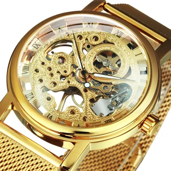 Золотые часы для Женщин, Стильные Женские Часы, Лидирующий Бренд, Роскошные Женские Механические Наручные Часы с Сетчатым Ремешком, WINNER relógio masculino