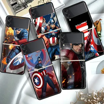 Капитан Америка Чехол Для Телефона Samsung Galaxy Z Flip 3 Flip 4 5G Черный Жесткий ПК Антидетонационная Задняя Крышка Flip3 Flip4 Роскошная Оболочка