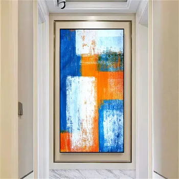 Картина маслом ручной работы Morden На холсте, Подвесное произведение искусства, Абстрактная настенная картина синего цвета для декора гостиной, фреска