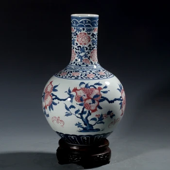 Керамическая архаичная ваза для рисования в китайском стиле сине-белого цвета для домашнего декора гостиной