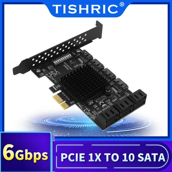 Контроллер TISHRIC PCIE SATA PCI-E 1X 4X Карта расширения PCI Sata PCI Express 2/4/6/8/10 Портов Sata3.0 Адаптер PCIE Дополнительные карты