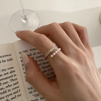 Корейский нишевый дизайн, жемчуг, горный хрусталь, открытая регулировка, женское кольцо, модная индивидуальность, кольцо для указательного пальца старшего чувства