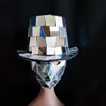 Косплей вечеринка зеркальный мужской танцевальный колпак и маски шляпа с серебряными блестками маска Bar GOGO реквизит шляпа для выступлений