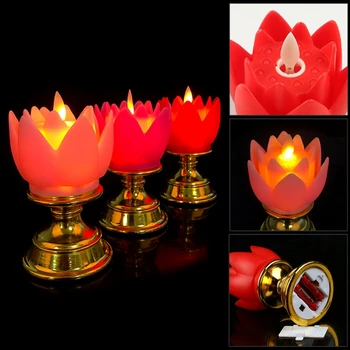 Красочный электрический светильник Buddha Lotus Light, работающий на батарейках, беспламенная мерцающая светодиодная свеча, чайная лампа, молитвенные принадлежности Guanyin Home F19B