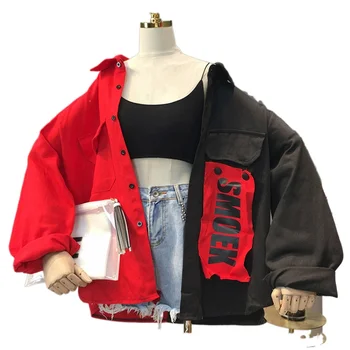 Куртка-бомбер Harajuku, пальто, женская дизайнерская крутая красная уличная одежда со свободными карманами, горячая распродажа, Желтая весенняя рубашка Kpop, тонкая джинсовая куртка