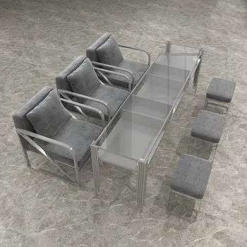 Легкий Роскошный стеклянный маникюрный стол и набор стульев, покрытые мраморным лаком маникюрные столики, одноместные и двухместные маникюрные столики, мебель для салона красоты