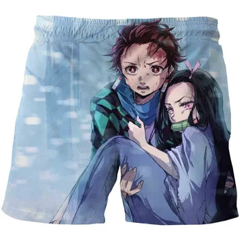 Летние короткие штаны Demon Slayer Kimetsu No Yaiba, мужские пляжные шорты с 3D-принтом в стиле аниме, уличная одежда, повседневные пляжные шорты, детская одежда