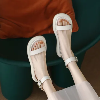 Летние Новые пляжные сандалии Matsuke из мягкой кожи на толстой подошве с открытым носком, женские повседневные римские туфли на плоской подошве Jp-Lx51