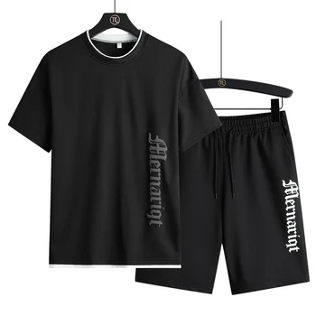 Летний мужской спортивный комплект-двойка 2023 года, футболка и шорты, мужской повседневный спортивный костюм, дышащий мужской комплект