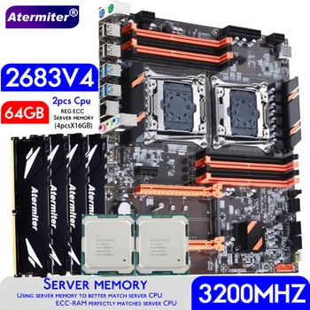 Материнская плата Atermiter Dual X99 с 2011-3 XEON E5 2683 V4 * 2 с Комбинированным комплектом памяти 4шт X 16 ГБ = 64 ГБ DDR4 3200 МГц REG ECC
