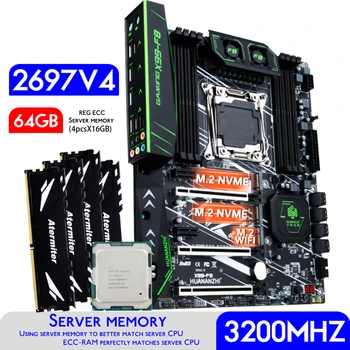 Материнская плата HUANANZHI X99 F8 X99 С процессором Intel XEON E5 2697 v4 с 64 ГБ 4 * 16 ГБ 3200 МГЦ DDR4 REG ECC Memory Combo Kit Set NVME