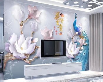 модные обои премиум-класса с тиснением beibehang, трехмерная современная минималистичная настенная декоративная роспись в виде павлина, 3D обои