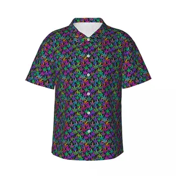 Мужская рубашка Повседневная Раста Радужные листья растений Топы с коротким рукавом Рубашка с лацканами Летняя мужская рубашка