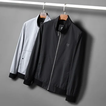 Мужские весенне-осенние Тонкие куртки 2023, новая Мужская Корейская мода, повседневная Классическая серая Черная верхняя одежда и пальто, брендовая мужская одежда