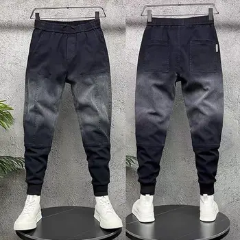 Мужские джинсовые брюки, Мешковатые Леггинсы, Модная уличная одежда, Черная джинсовая одежда, Ковбойские брюки-карго в Корейском стиле, оригинальные брюки сращивания в целом