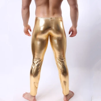 Мужские модные кожаные сексуальные золотые серебряные черные узкие брюки для ночного клуба, мужские тонкие леггинсы, компрессионные брюки, фитнес-брюки для мужчин