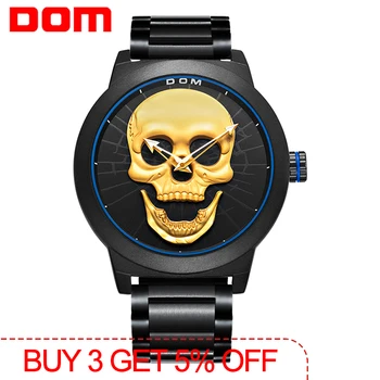 Мужские часы DOM Cool Bone Элитный Бренд M-1231 Креативные Часы Черные Мужские Часы В стиле Черепа Кварцевые Мужские Часы relogio masculino
