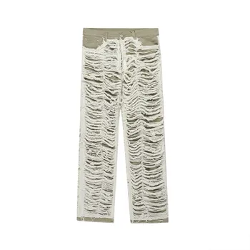 Мужской осенний Новый стиль, Оригинальная уличная индивидуальность, готические контрастные прямые джинсы в стиле пэчворк с полой кисточкой и кисточками