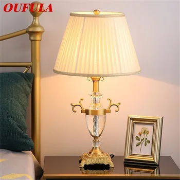 Настольная лампа из хрусталя OUFULA, Латунный настольный светильник, современная декоративная ткань для дома, гостиной, спальни, офиса, отеля