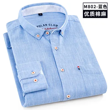 Новая весенне-осенняя мужская рубашка в тонком стиле из высококачественного хлопка и конопли с длинным рукавом, деловая повседневная приталенная, без железа, однотонная, цветная