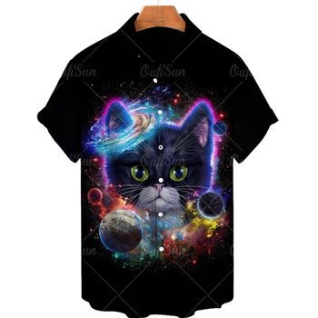 Новая гавайская рубашка, мужская рубашка с 3D рисунком кота 2023, мужская рубашка унисекс с летним рисунком